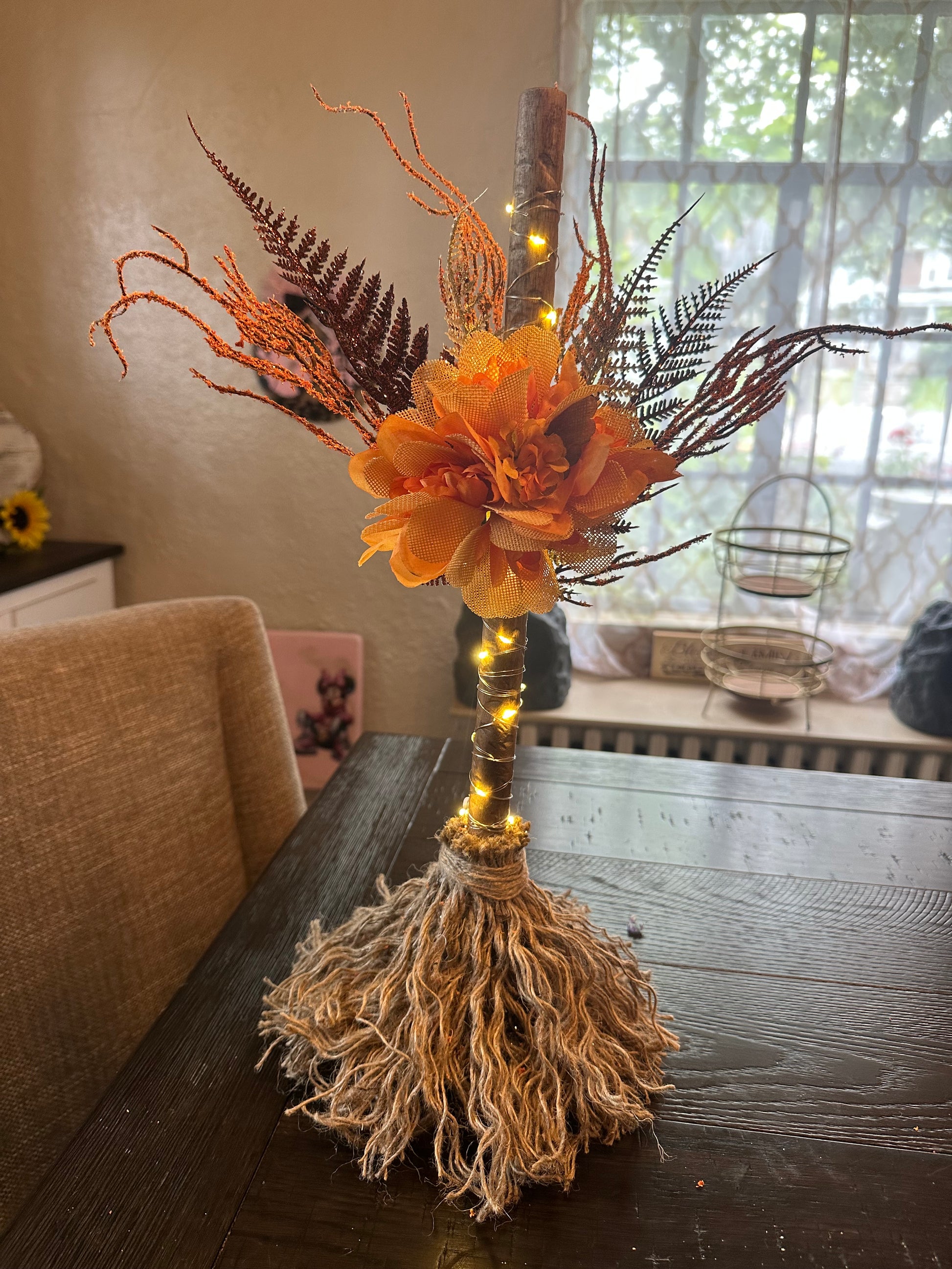 Floral broom fall decor