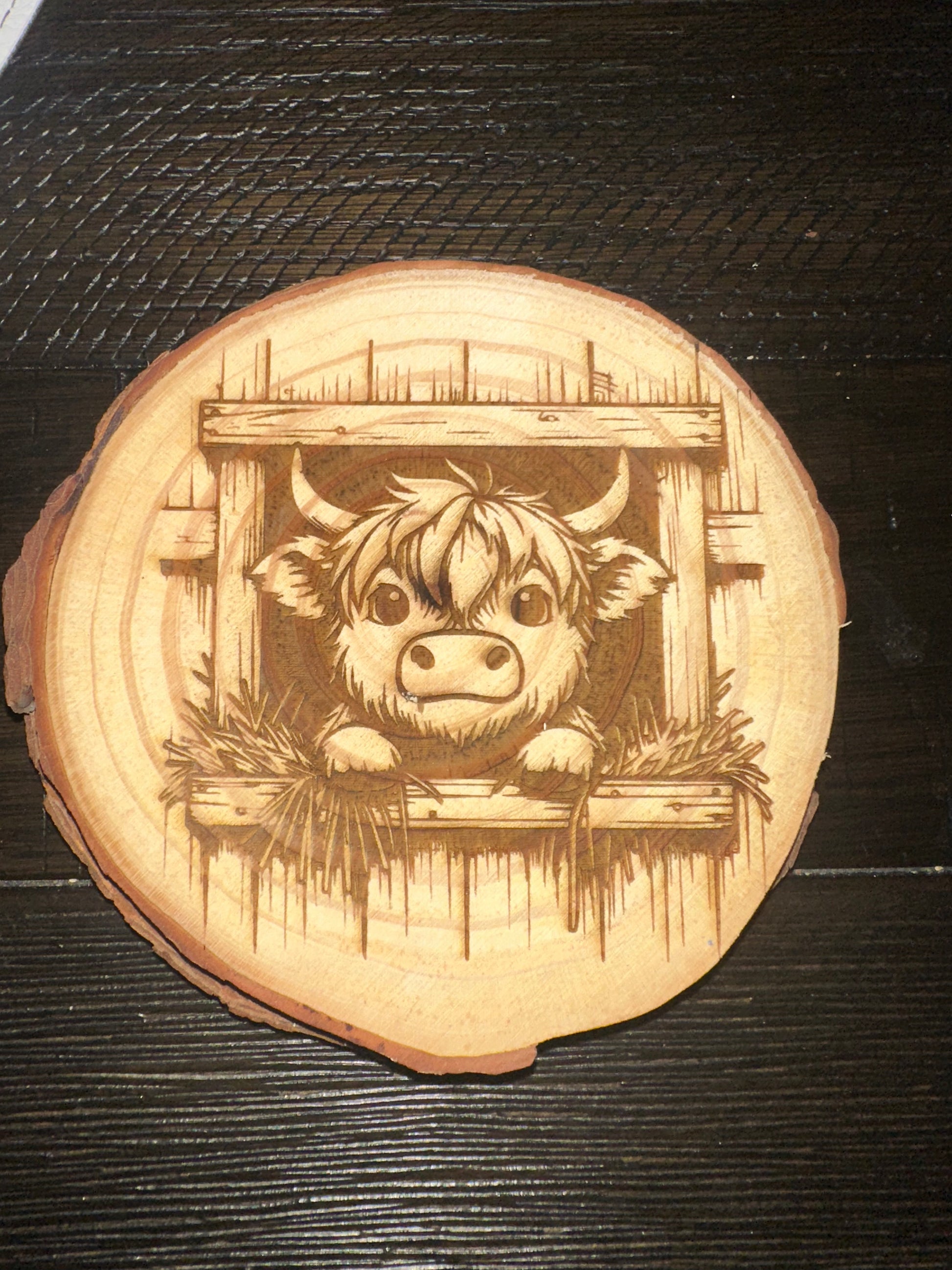 Highland cow wooden coaster set