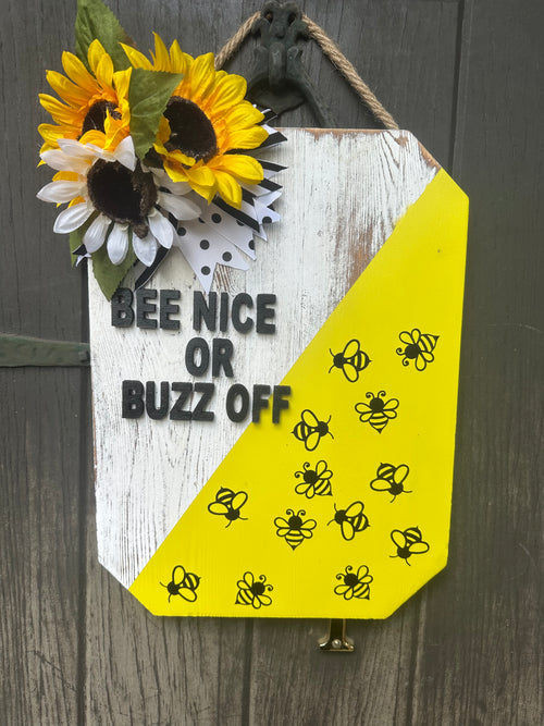 Bee nice whitewash large plaque