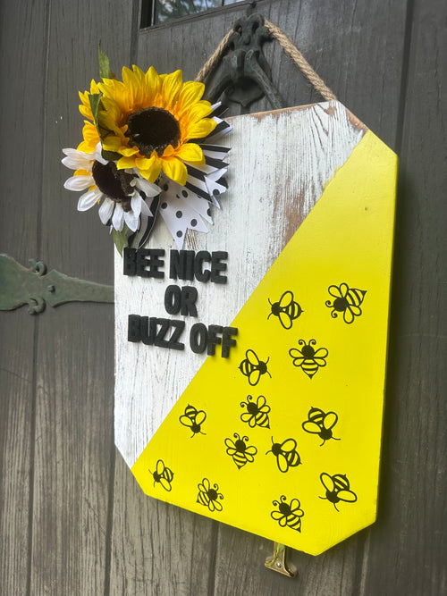 Bee nice whitewash large plaque